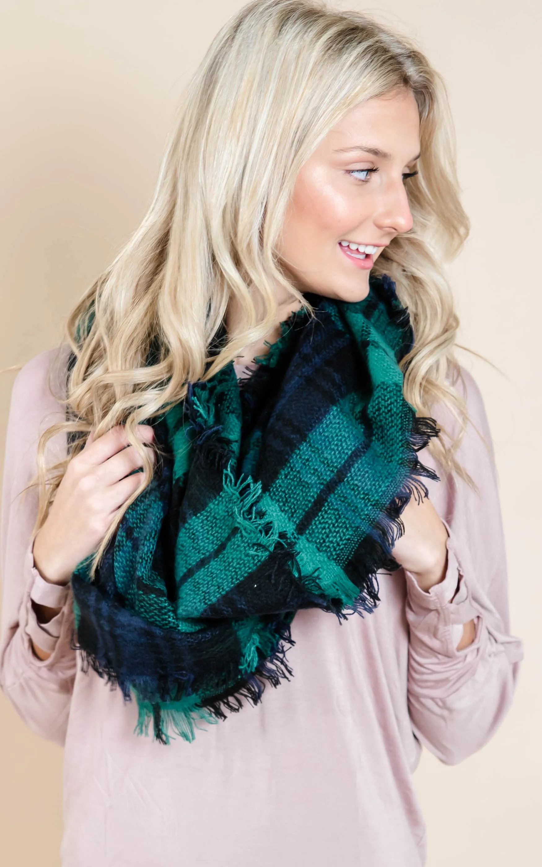 Green & Navy Plaid Blanket Scarf - Final Sale
