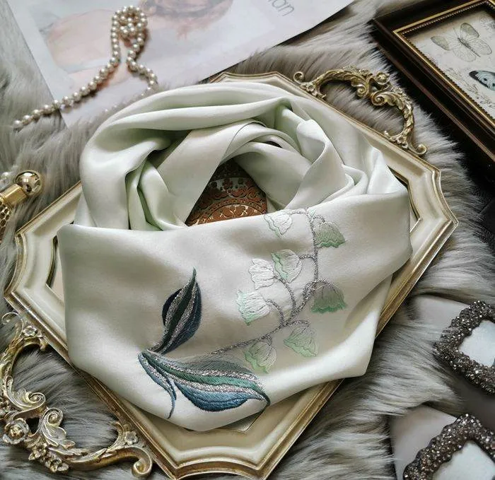 Handmade Su Embroidery 16 Momme Silk Scarf 155x35cm