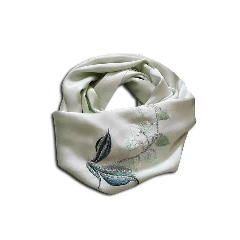 Handmade Su Embroidery 16 Momme Silk Scarf 155x35cm