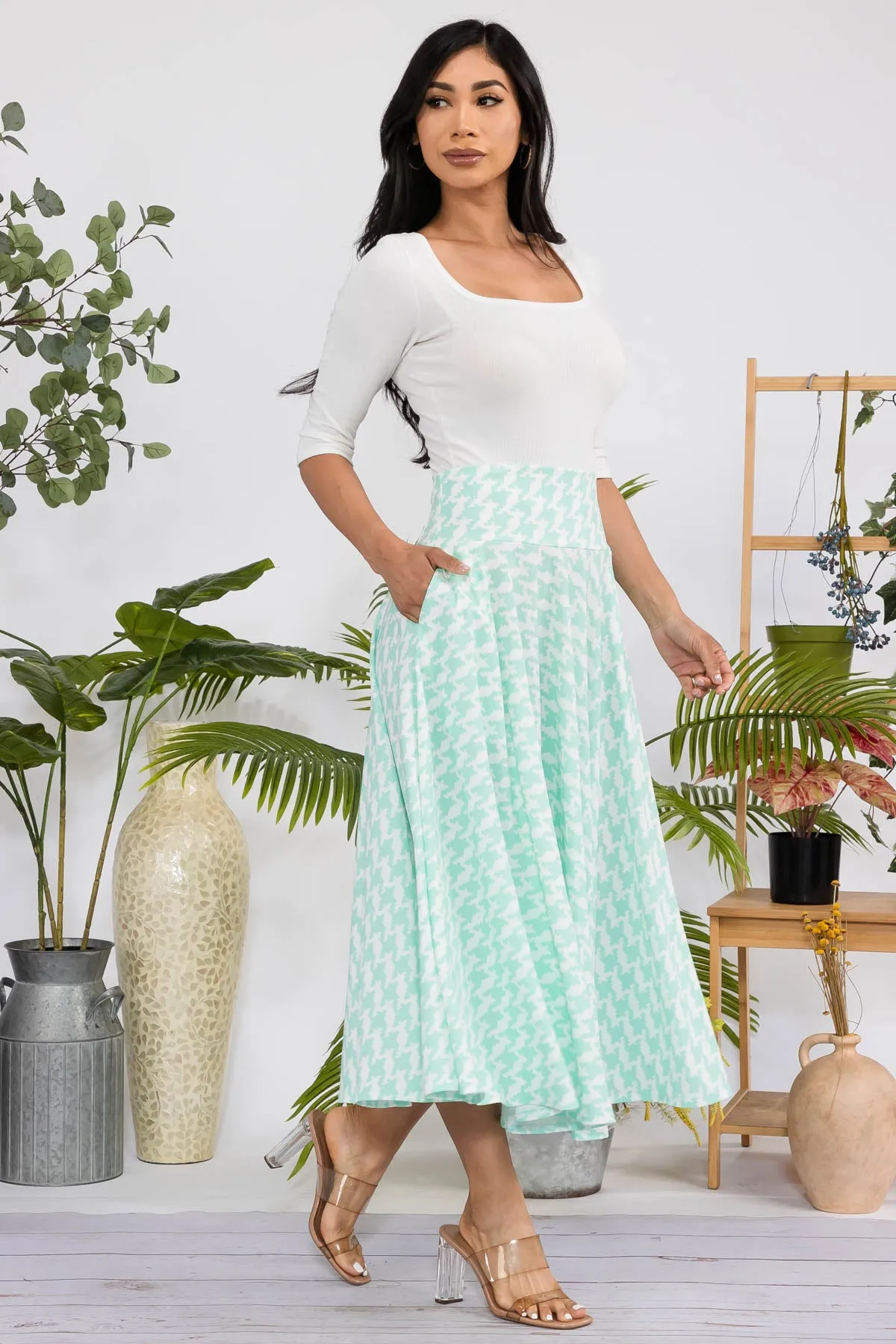 HH746R-HOUNDS - PRINT MIDI SKIRT