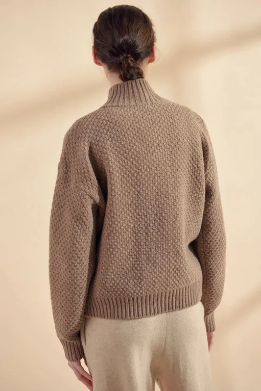 High Neck Wool Sweater Cardigan