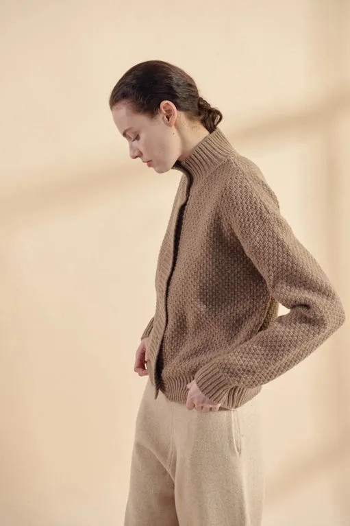 High Neck Wool Sweater Cardigan