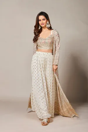 Ivory Embellished Swiss Georgette Silk Cape Set