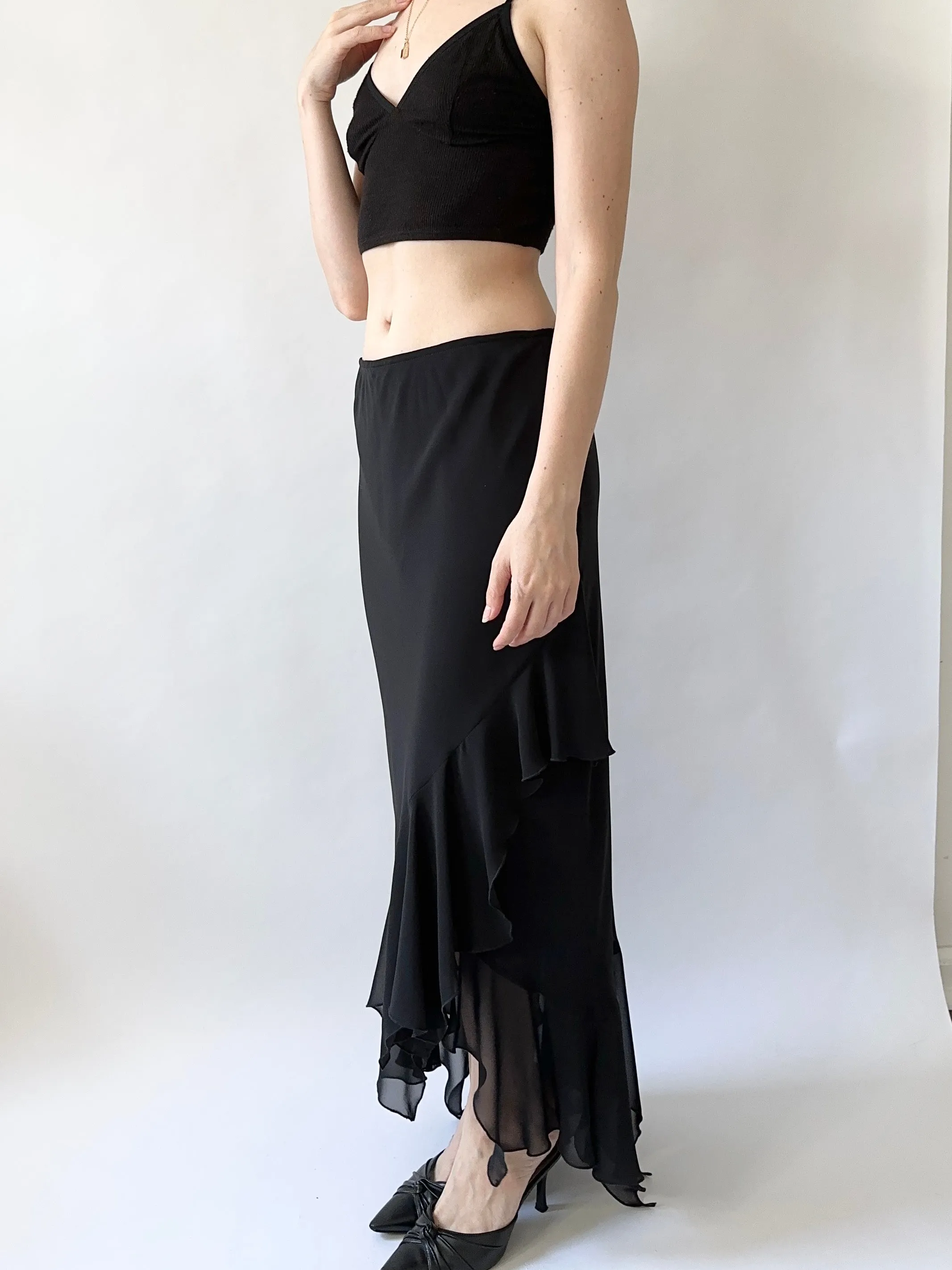 Jet Chiffon Mermaid Ruffle Skirt (S)