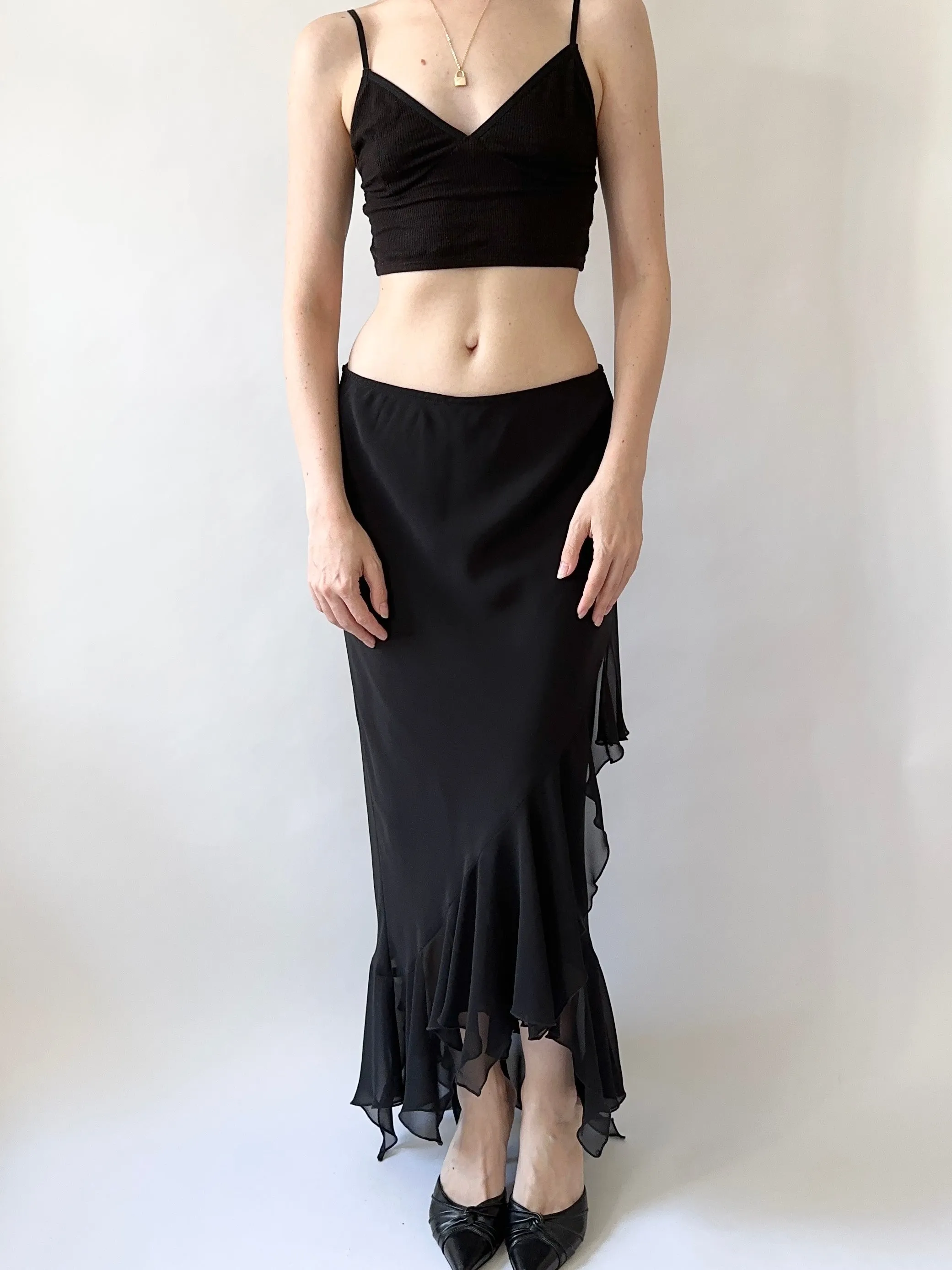 Jet Chiffon Mermaid Ruffle Skirt (S)