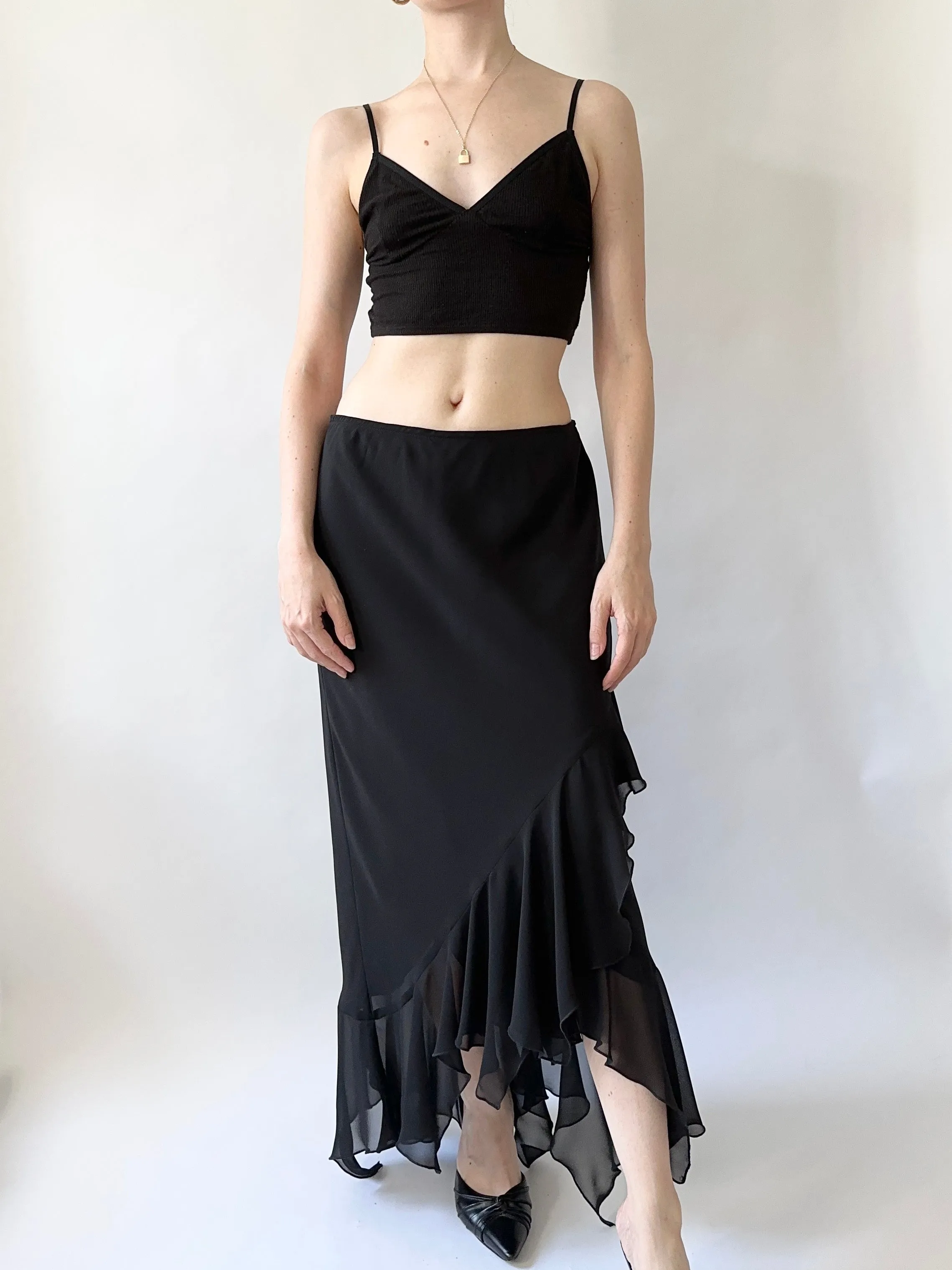 Jet Chiffon Mermaid Ruffle Skirt (S)