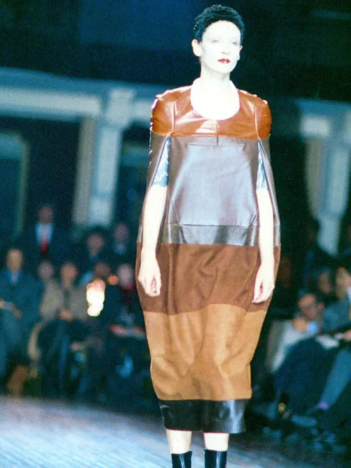 Junya Watanabe Comme des Garcons AW1996 brown wool satin panel cocoon dress