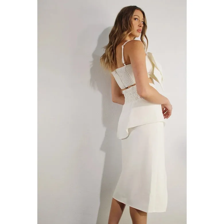 Layered Front Slit Skirt and Big Bow Top Set