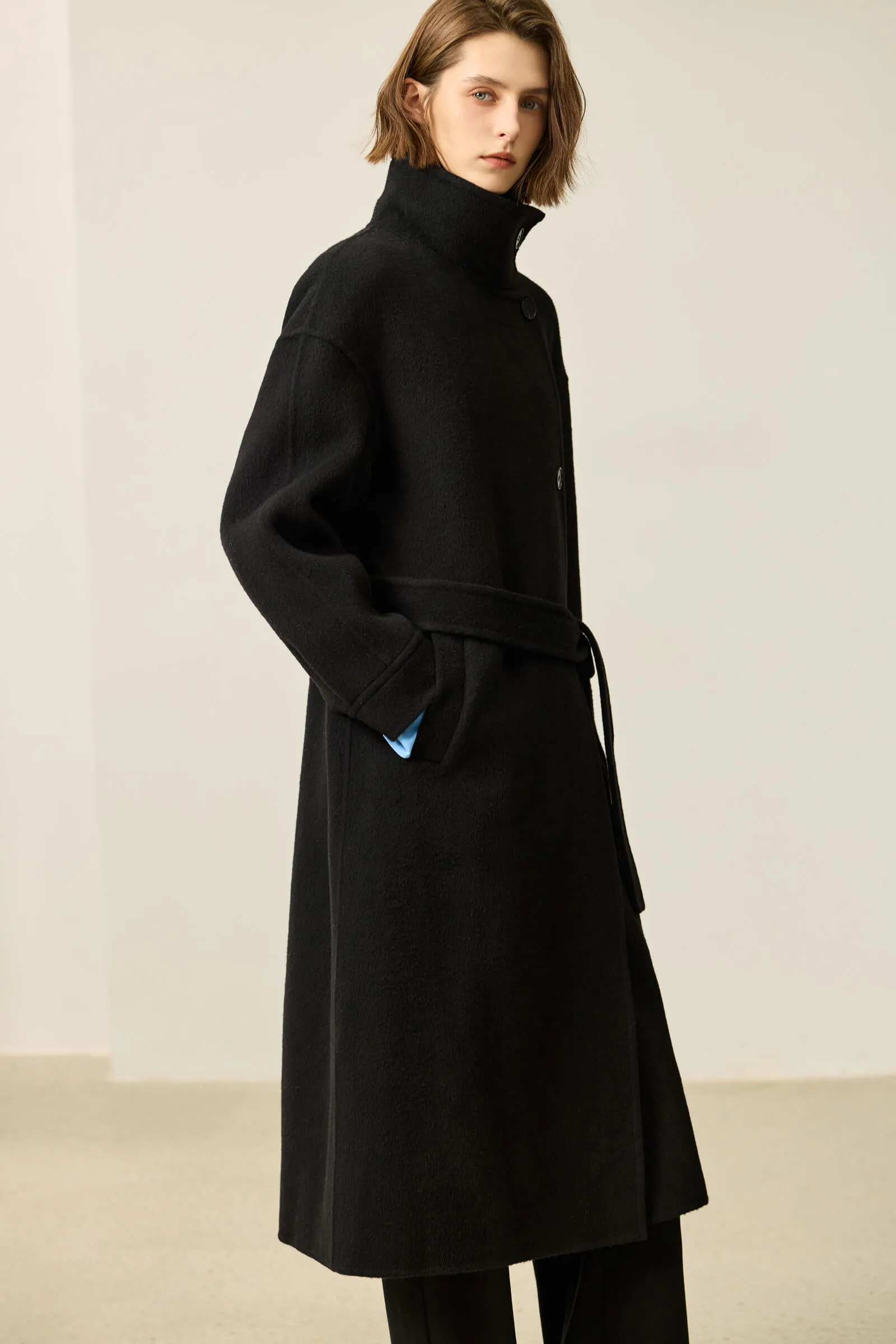 LILY Premium Lambswool Camel Double-Faced Coat