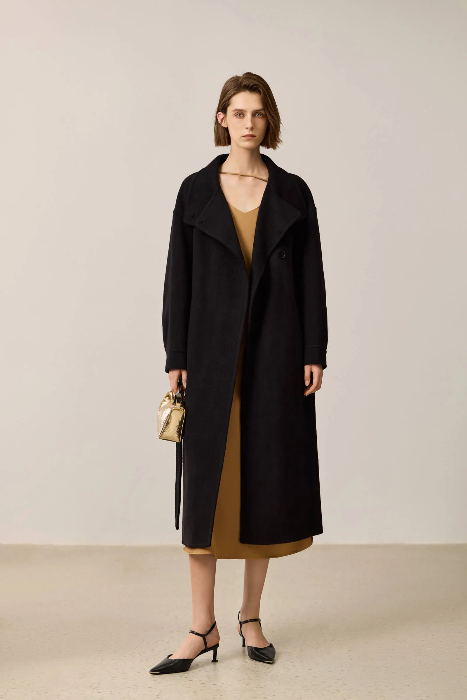 LILY Premium Lambswool Camel Double-Faced Coat