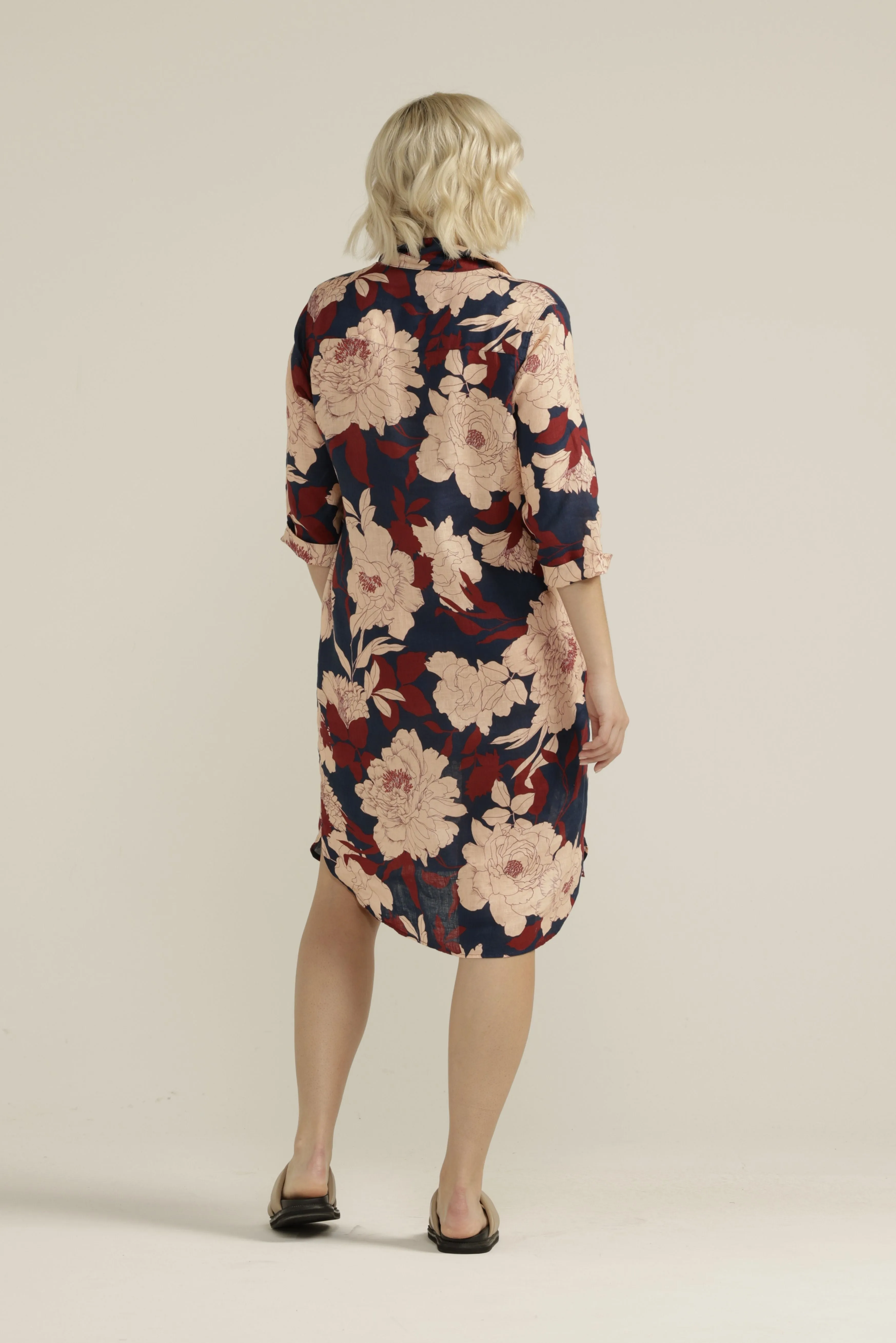 Linen Floral 1/2 Placket Dress