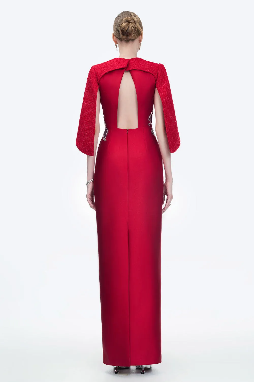 Lustre Reverie Sheath Cape Sleeved Zibeline Floor Length Dress