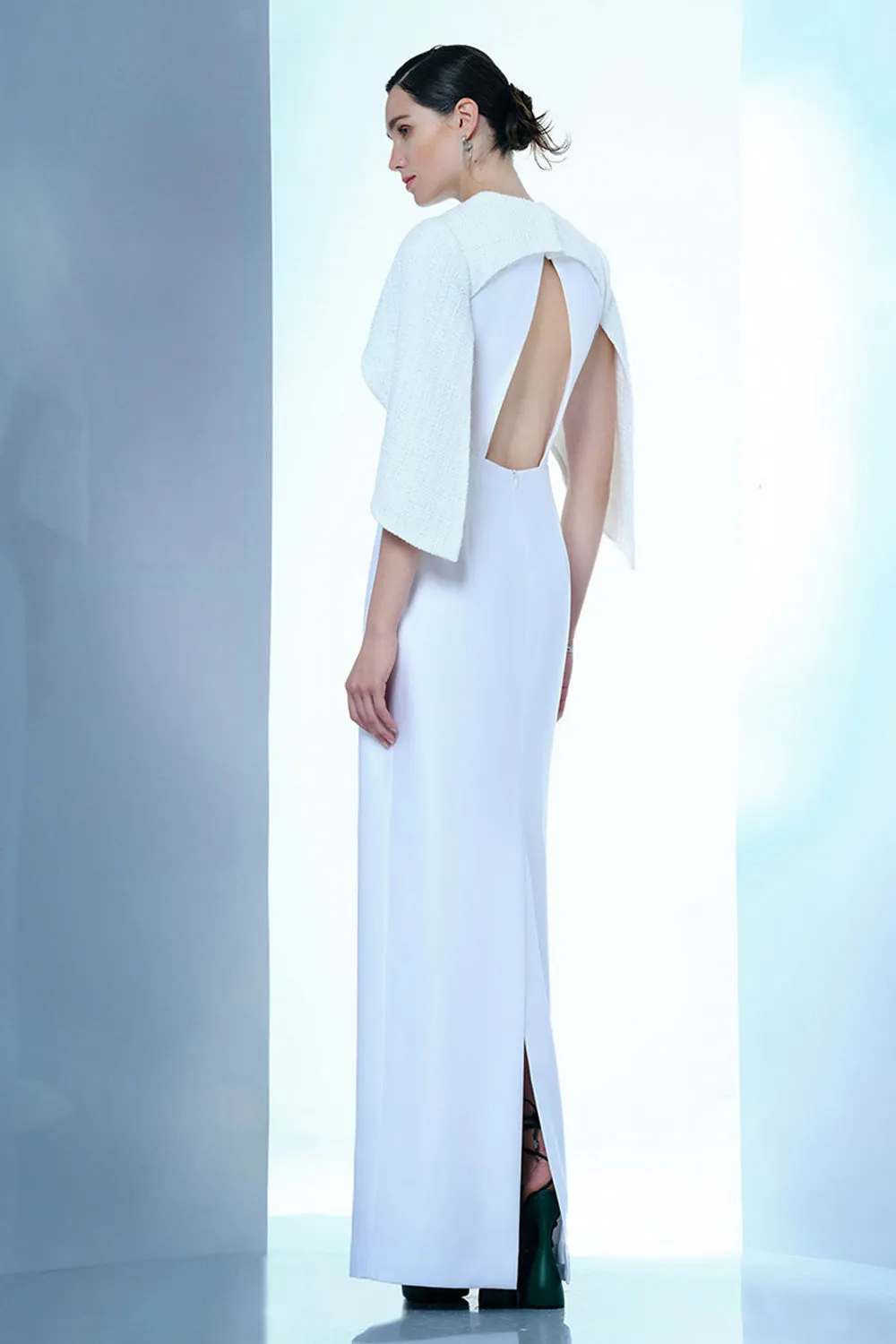 Lustre Reverie Sheath Cape Sleeved Zibeline Floor Length Dress