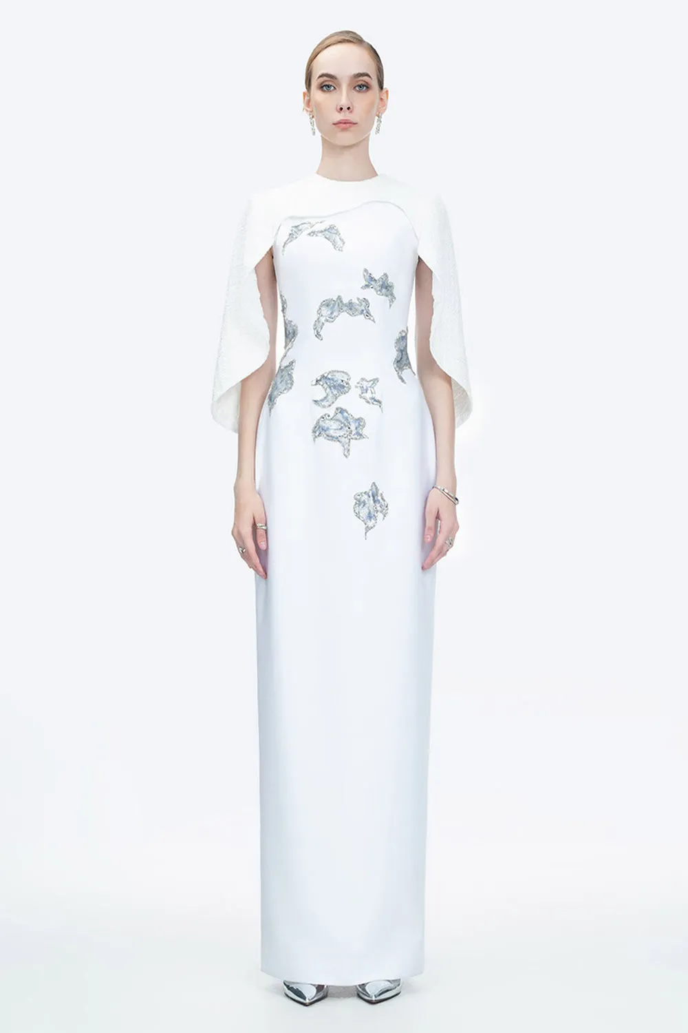Lustre Reverie Sheath Cape Sleeved Zibeline Floor Length Dress