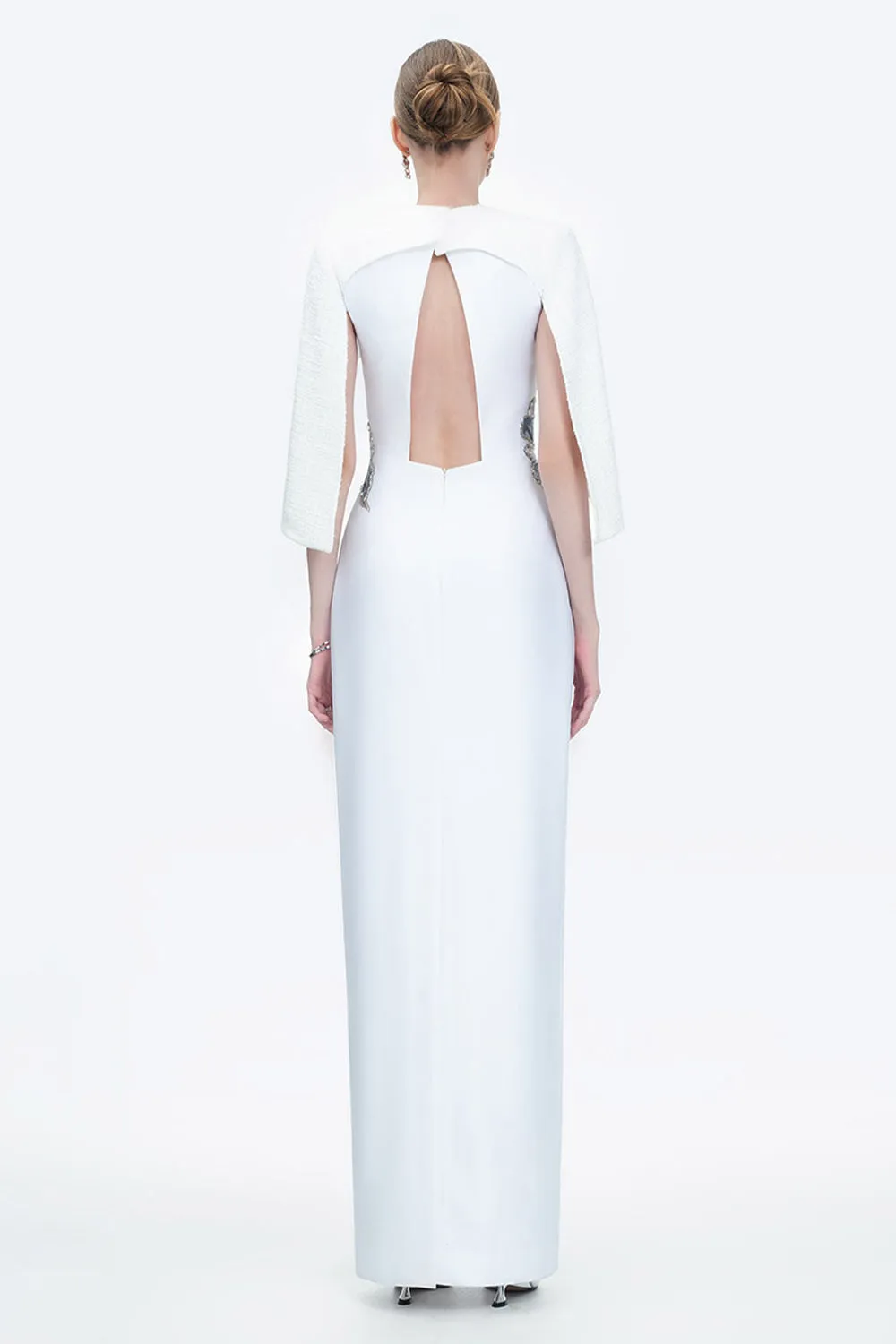 Lustre Reverie Sheath Cape Sleeved Zibeline Floor Length Dress