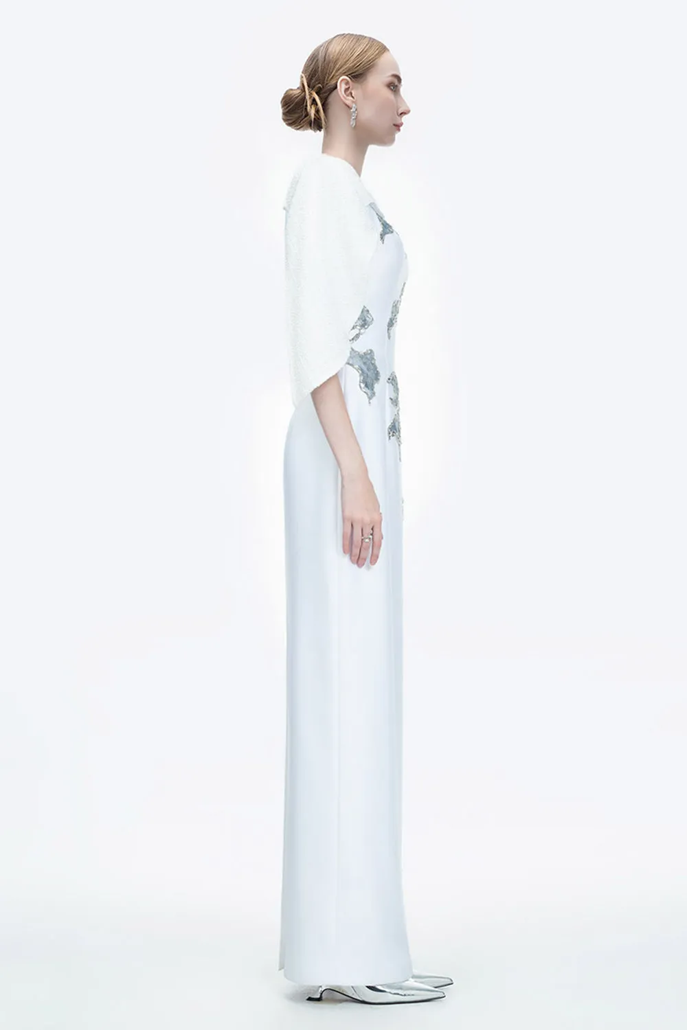 Lustre Reverie Sheath Cape Sleeved Zibeline Floor Length Dress