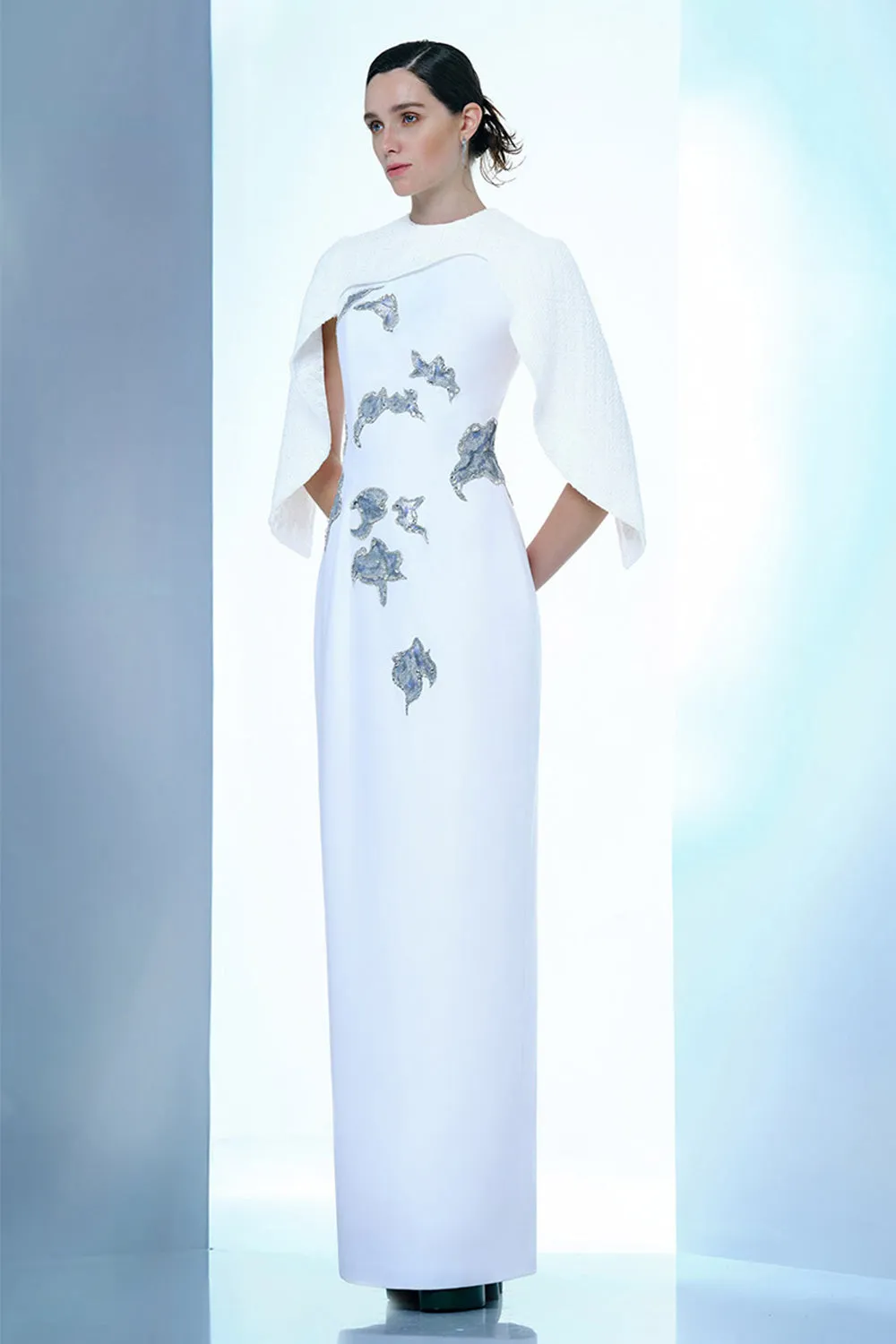 Lustre Reverie Sheath Cape Sleeved Zibeline Floor Length Dress