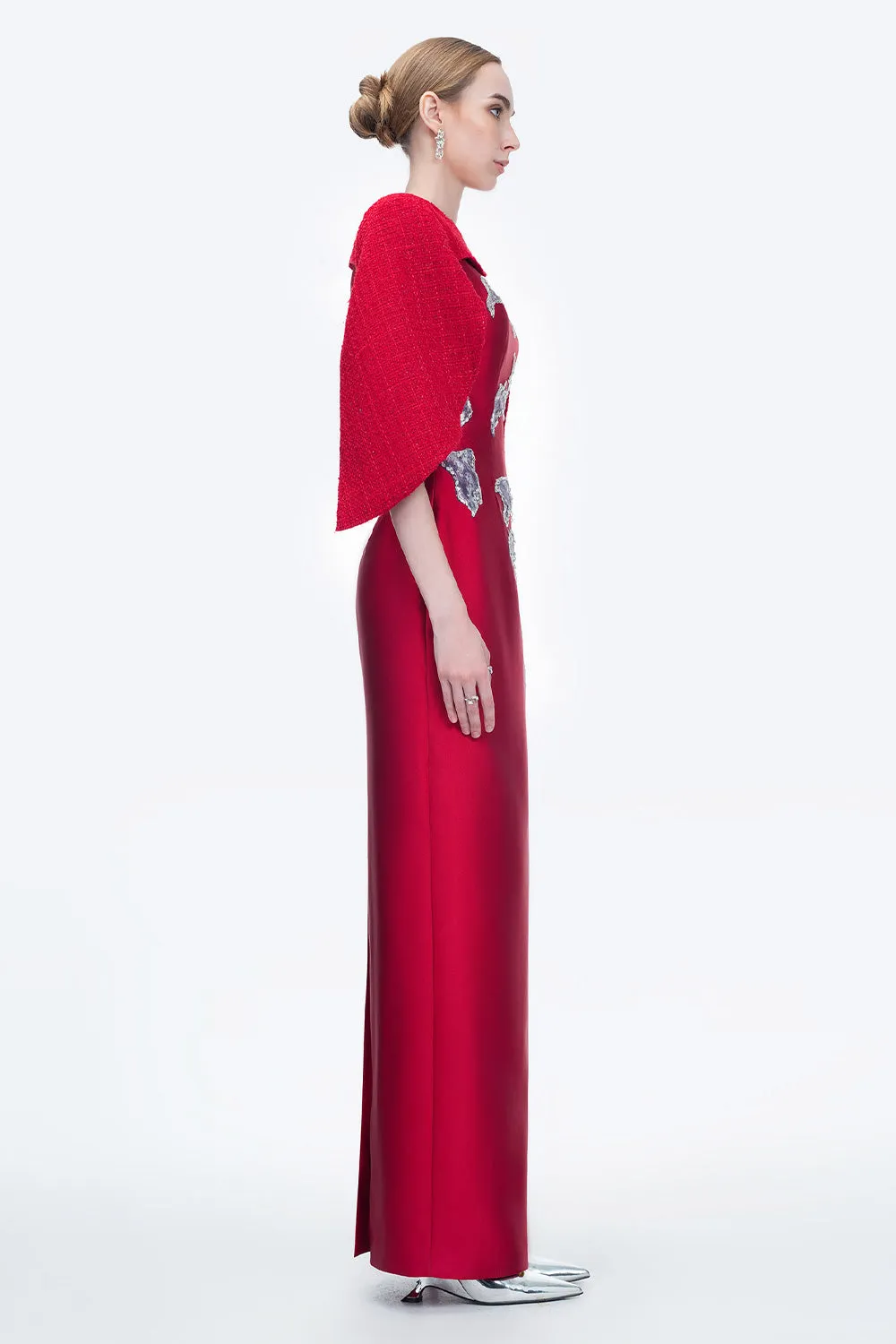 Lustre Reverie Sheath Cape Sleeved Zibeline Floor Length Dress