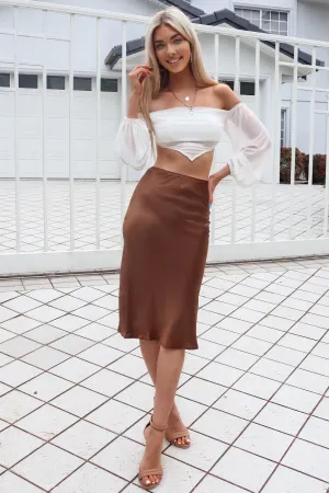 Mabel Satin Skirt - Chocolate Brown