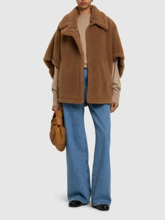 Max Mara   Tebe camel &amp; silk teddy cape 