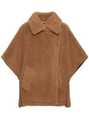 Max Mara   Tebe camel &amp; silk teddy cape 