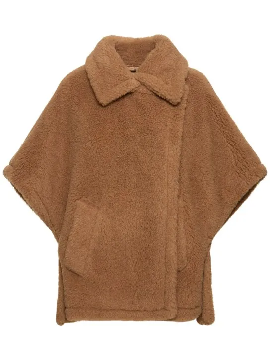 Max Mara   Tebe camel &amp; silk teddy cape 