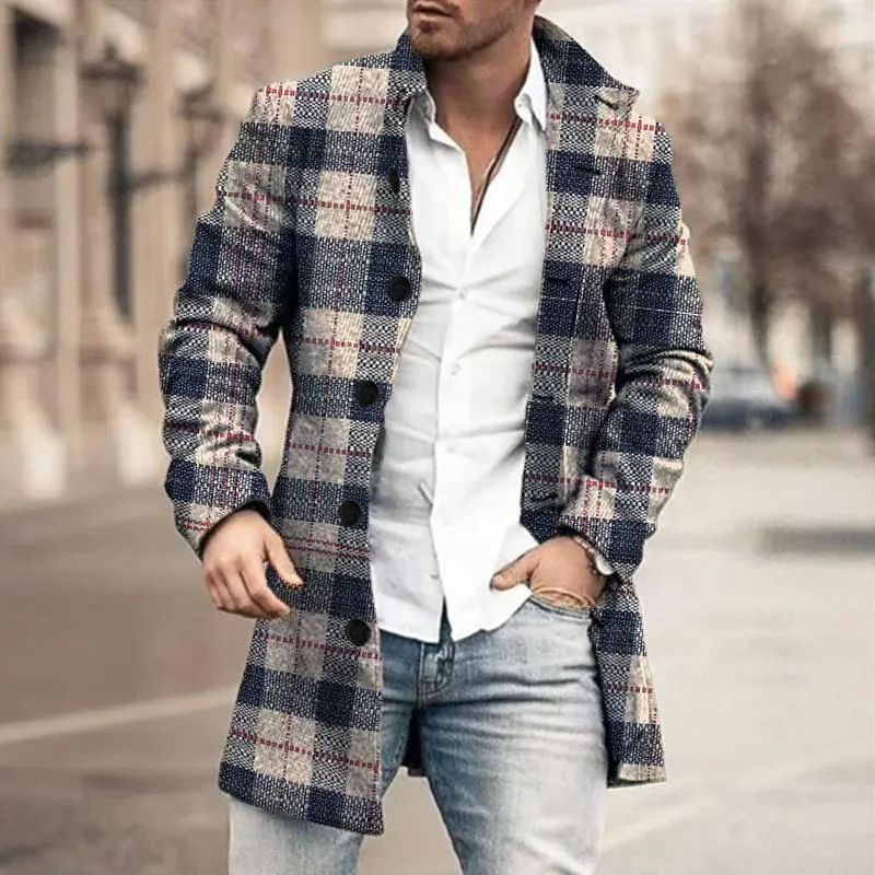 Men's Mid-Length Print Coat Casual Windbreaker 04853401YY
