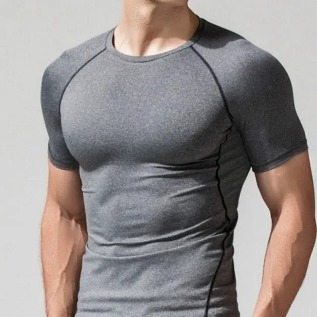 Mens Quick Dry Fitness Printed Tees Outdoor SPORT Running Climbing Short Sleeves Shirt Tights Bodybuilding Tops