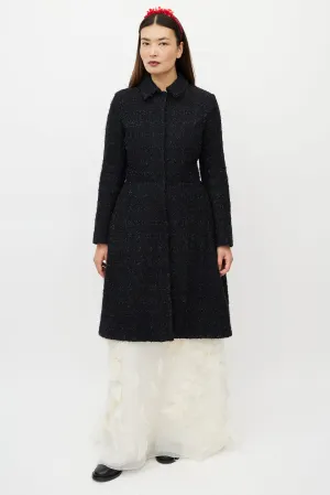 Navy Metallic Flared Wool Coat