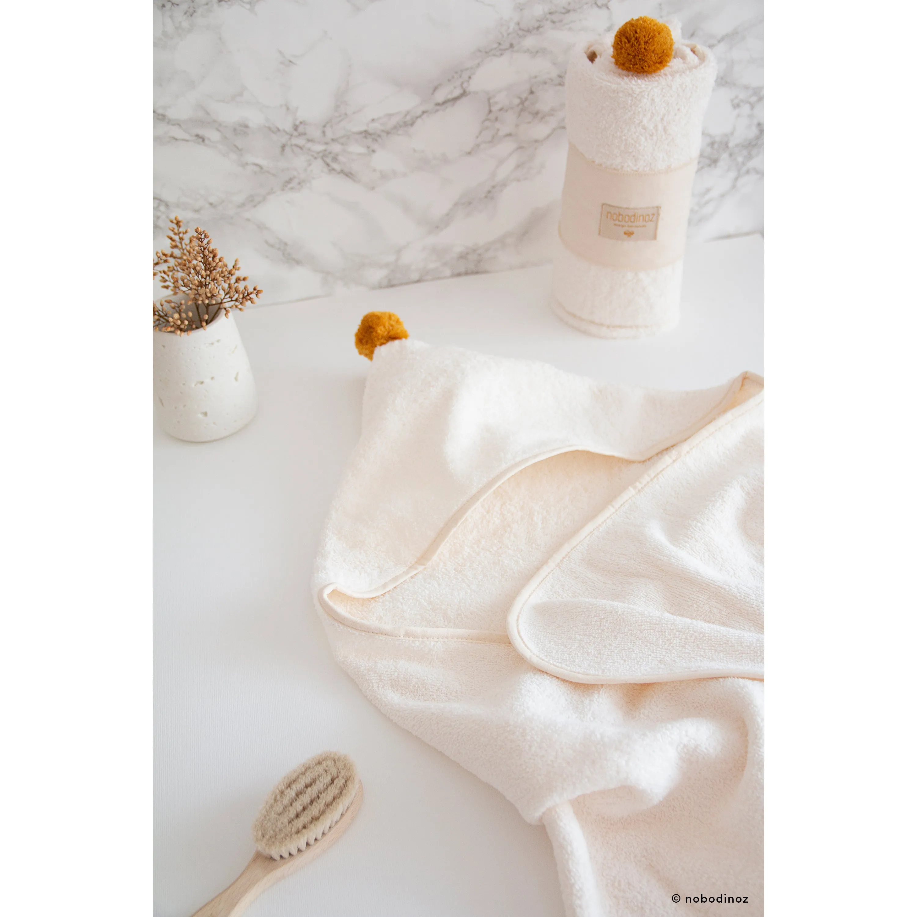 nobodinoz Cute Baby Bath Cape Natural