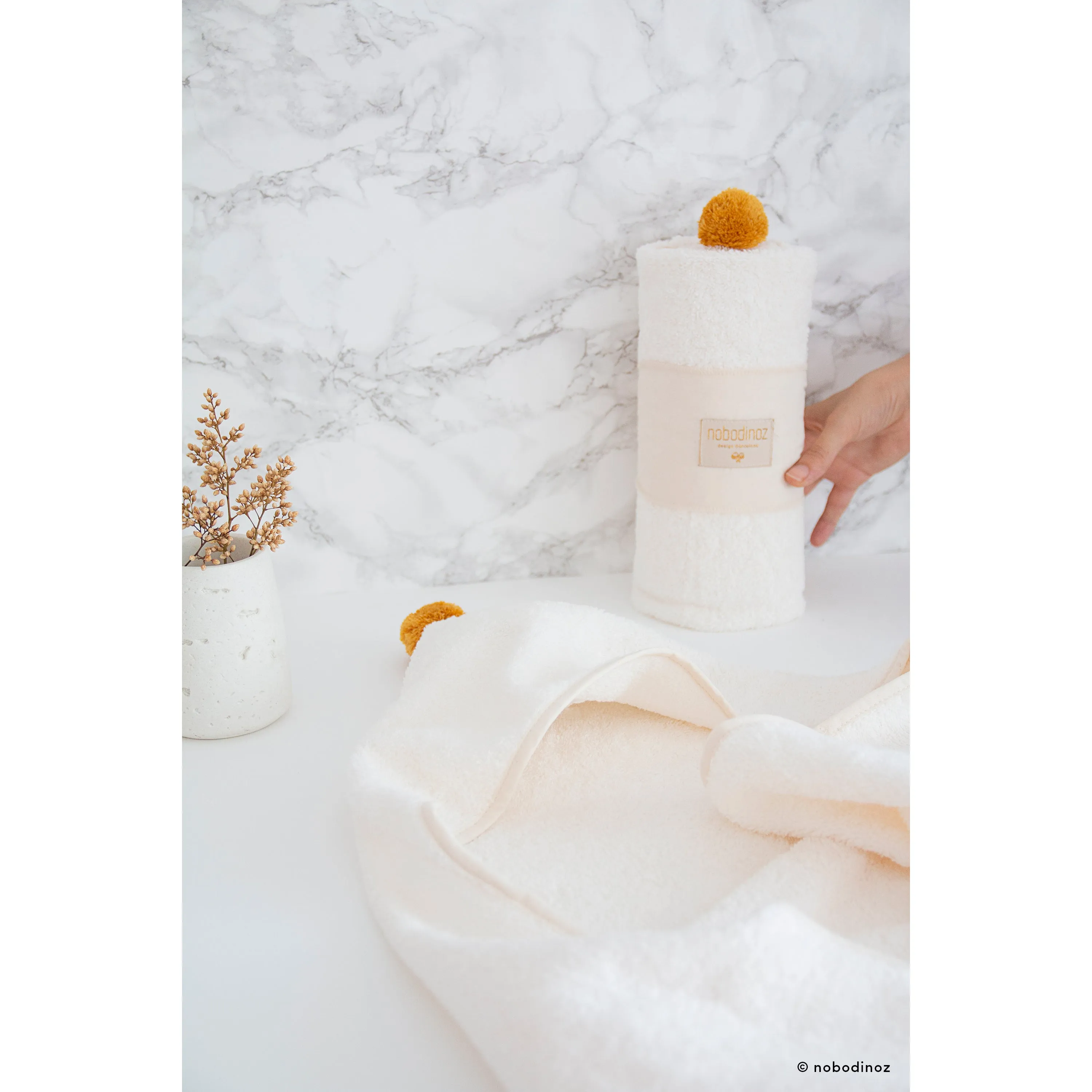 nobodinoz Cute Baby Bath Cape Natural