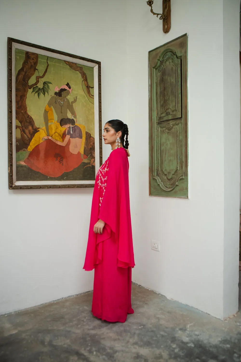 One Shoulder Poncho with Pant Set
