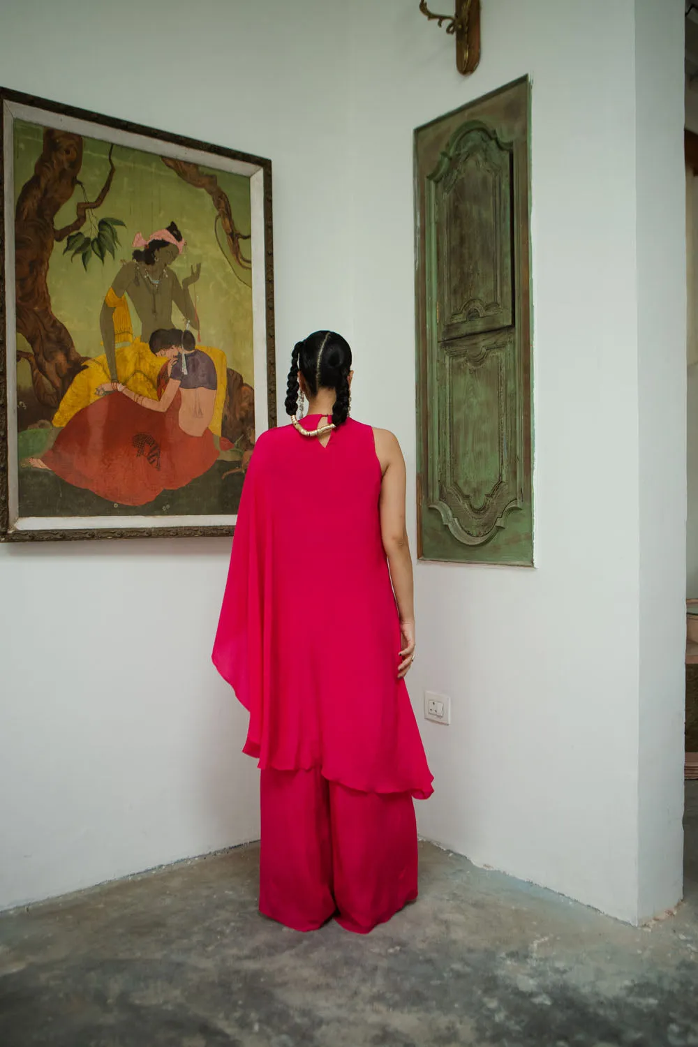 One Shoulder Poncho with Pant Set