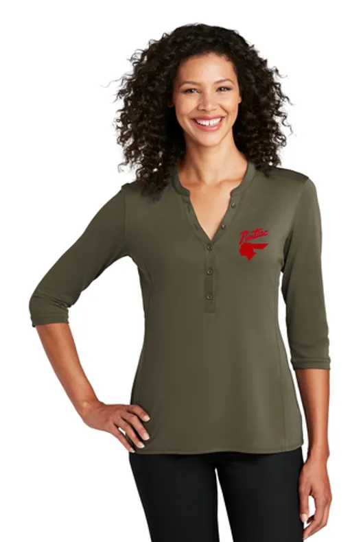 Pontiac Script with Indian 1940's Ladies Henley Shirt