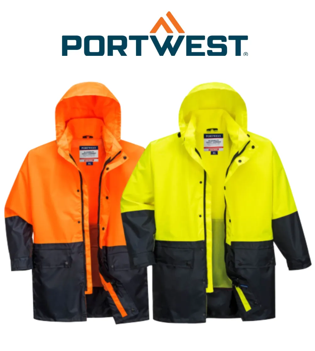 Portwest Mens Kimberley Lightweight Hi-Vis Rain Jacket Waterproof Safety MJ206
