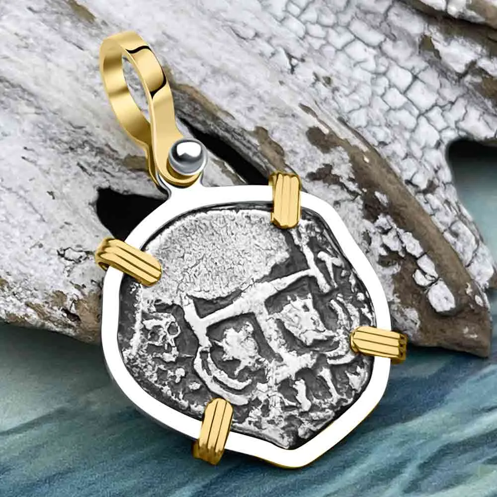 Princess Louisa Shipwreck 1731 1 Reale Piece of Eight 14K Gold & Sterling Silver Pendant | Artifact #8741