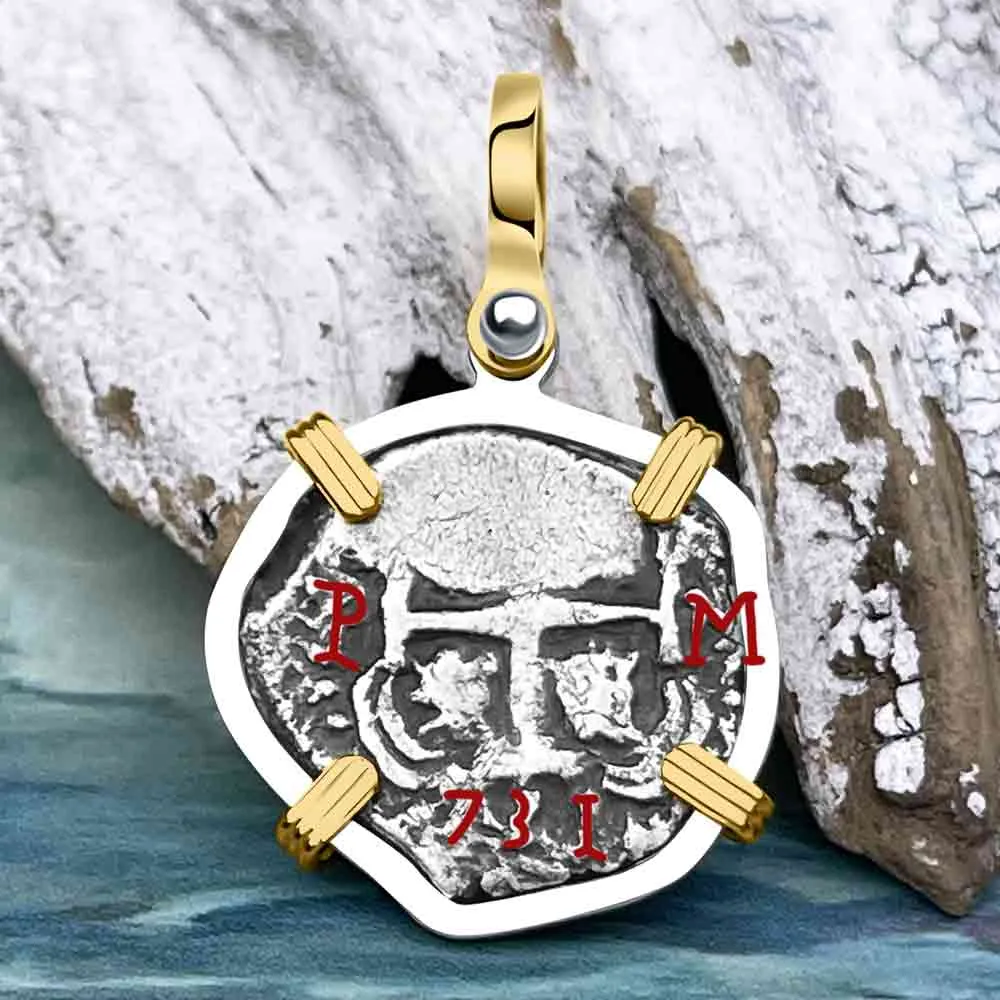 Princess Louisa Shipwreck 1731 1 Reale Piece of Eight 14K Gold & Sterling Silver Pendant | Artifact #8741