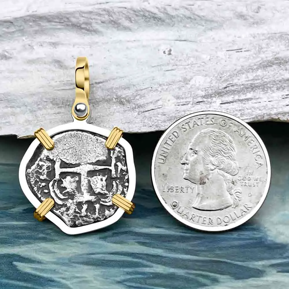 Princess Louisa Shipwreck 1731 1 Reale Piece of Eight 14K Gold & Sterling Silver Pendant | Artifact #8741