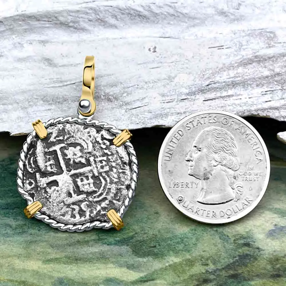 Princess Louisa Shipwreck 1735 2 Reale Piece of Eight 14K Gold & Sterling Silver Pendant | Artifact #8740