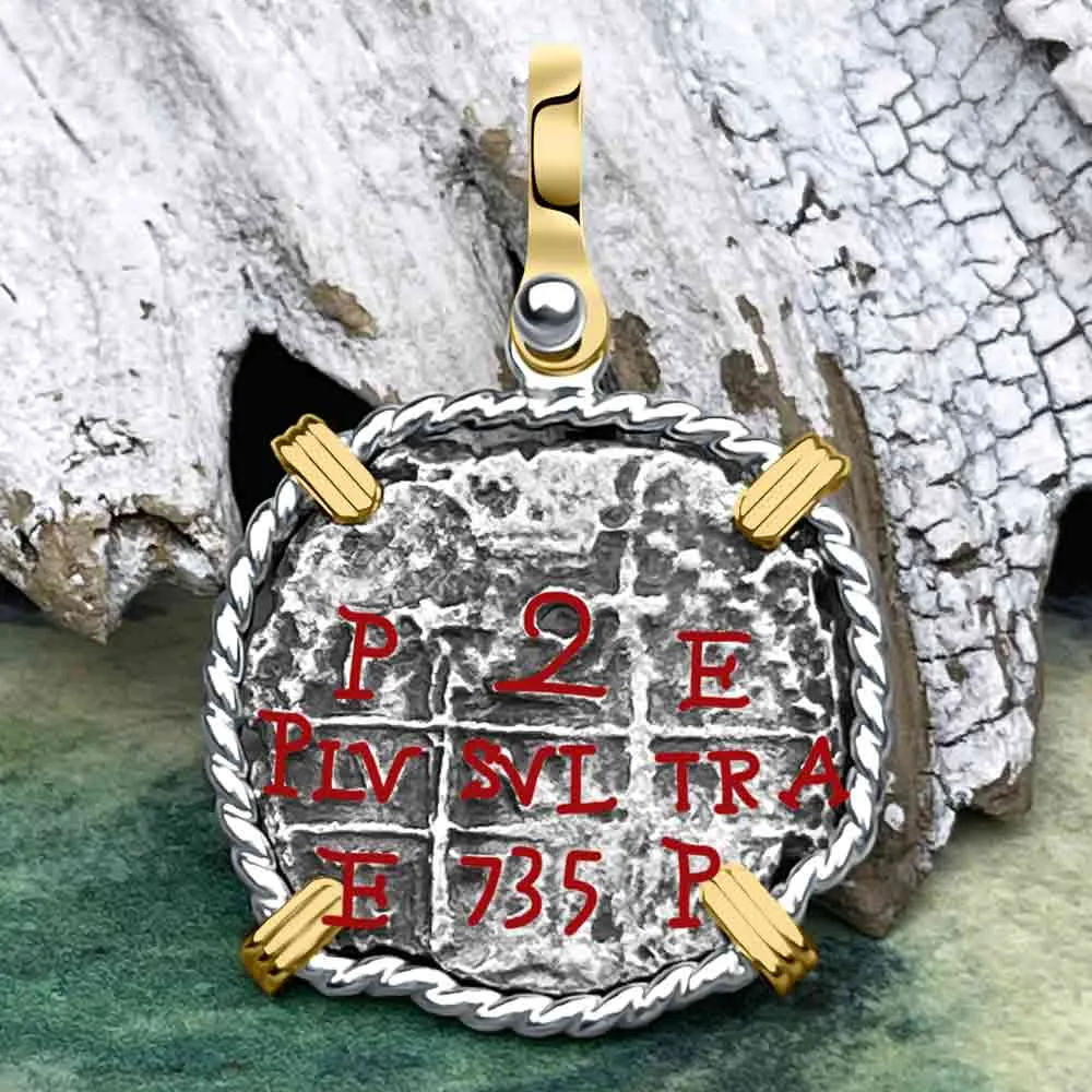 Princess Louisa Shipwreck 1735 2 Reale Piece of Eight 14K Gold & Sterling Silver Pendant | Artifact #8740