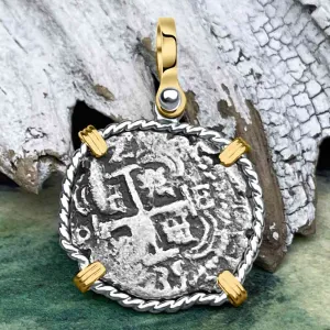 Princess Louisa Shipwreck 1735 2 Reale Piece of Eight 14K Gold & Sterling Silver Pendant | Artifact #8740