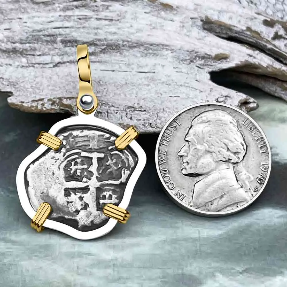 Princess Louisa Shipwreck 1737 1 Reale Piece of Eight 14K Gold & Sterling Silver Pendant | Artifact #8738