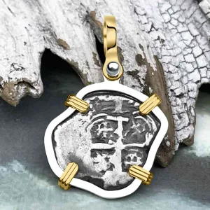 Princess Louisa Shipwreck 1737 1 Reale Piece of Eight 14K Gold & Sterling Silver Pendant | Artifact #8738