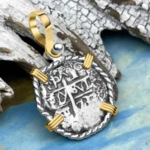 Princess Louisa Shipwreck 1737 1 Reale Piece of Eight 14K Gold & Sterling Silver Pendant | Artifact #8739