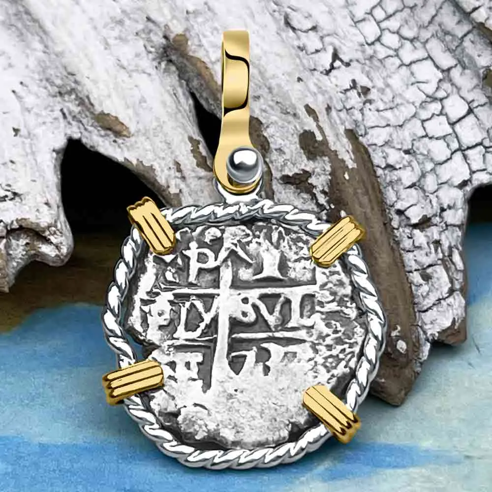 Princess Louisa Shipwreck 1737 1 Reale Piece of Eight 14K Gold & Sterling Silver Pendant | Artifact #8739