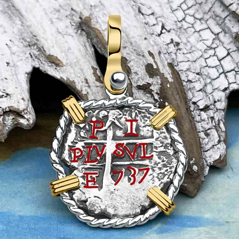 Princess Louisa Shipwreck 1737 1 Reale Piece of Eight 14K Gold & Sterling Silver Pendant | Artifact #8739