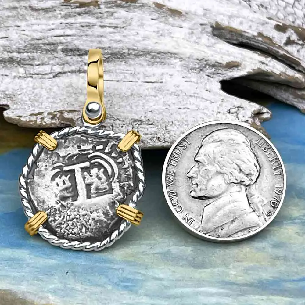 Princess Louisa Shipwreck 1737 1 Reale Piece of Eight 14K Gold & Sterling Silver Pendant | Artifact #8739