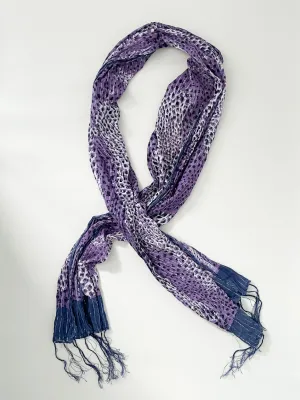 Purple Leopard Silver Stripe Fringe Rectangle Scarf