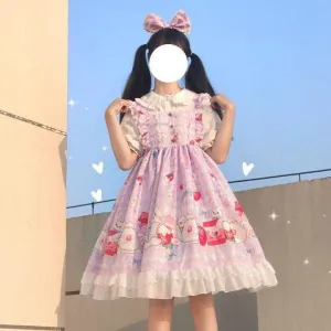 Rabbit in the Tea Garden Dress Set with Optional Undershirt Top and Hair Bow Kawaii Academia Y2K Cottagecore Coquette Fairycore Dollette Princesscore
