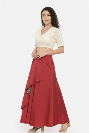 Red Asymmetrical Laytered Wrap Skirt